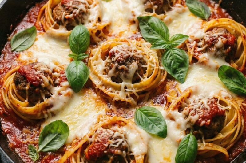 „Lizdai“ iš makaronų su faršu keptuvėje