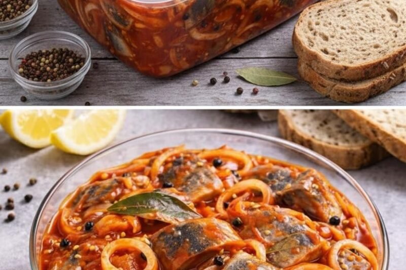 Silkė pomidorų marinate su svogūnais