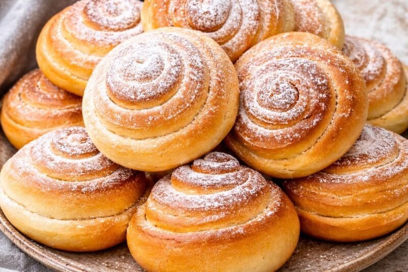 Minkštos mielinės bandelės su cukrumi