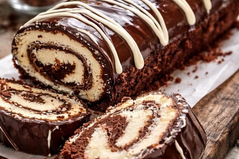 Šokoladinis vyniotinis su švelniu kremu ir glajumi