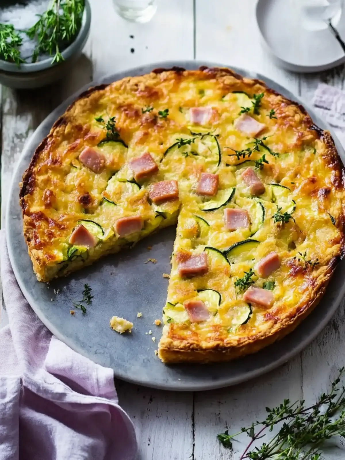 Cukinijų ir kumpio pyragas