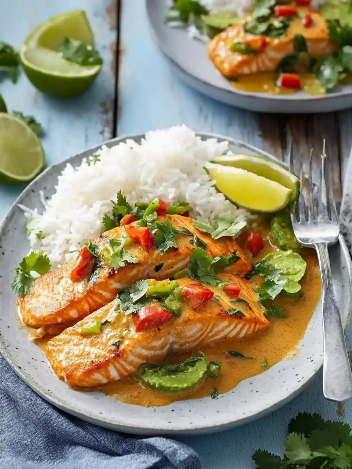 Lašiša su raudonuoju kariu, kokosų pienu ir kalendra