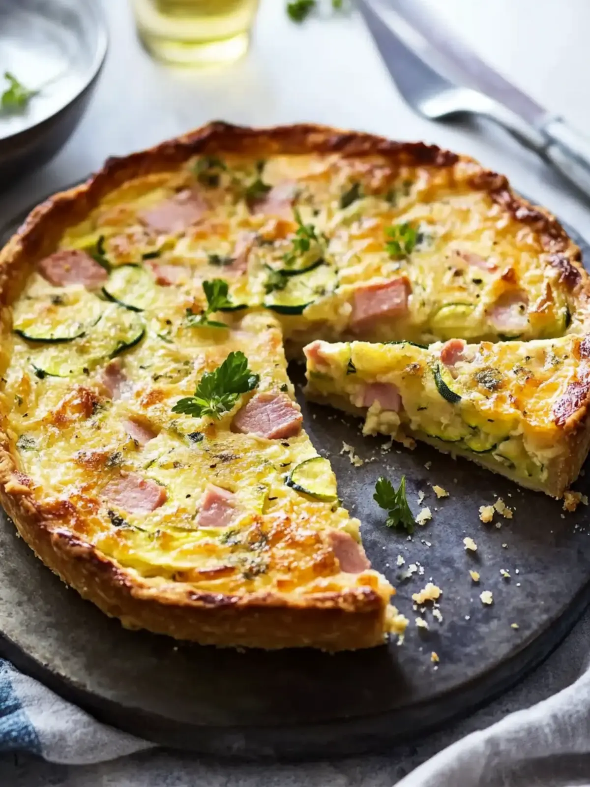 Cukinijų ir kumpio pyragas