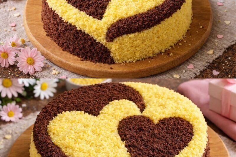 Dviejų spalvų tortas „Širdelės“ su maskarponės kremu