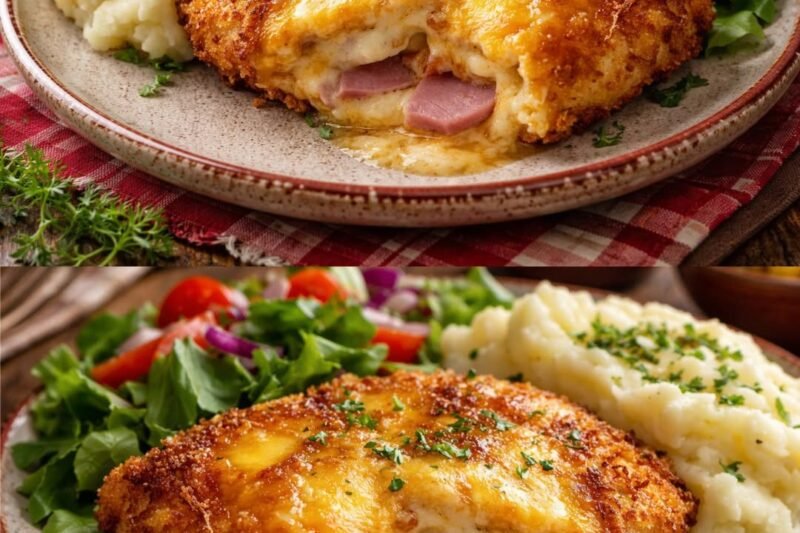 Traški vištiena „Cordon Bleu“ su kumpiu ir lydytu sūriu