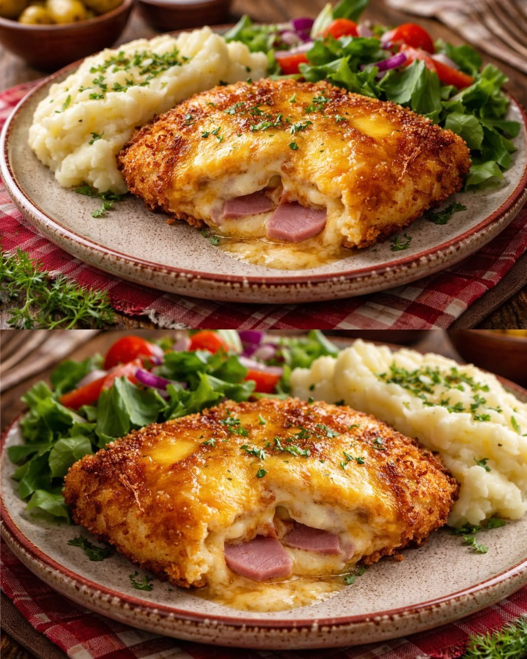 Traški vištiena „Cordon Bleu“ su kumpiu ir lydytu sūriu