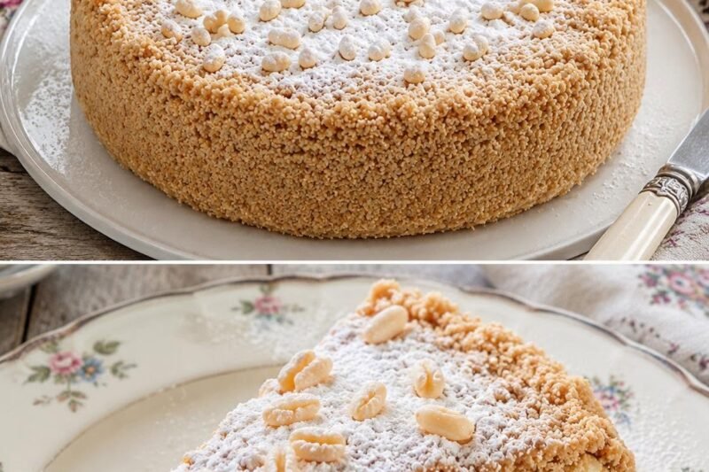 Nekeptas kreminis tortas su vaniliniu kremu ir traškiais sausainiais