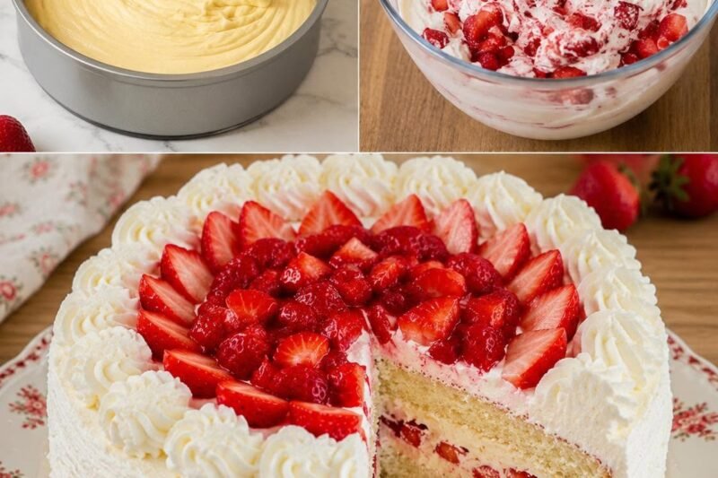 Braškinis tortas su kreminiu įdaru