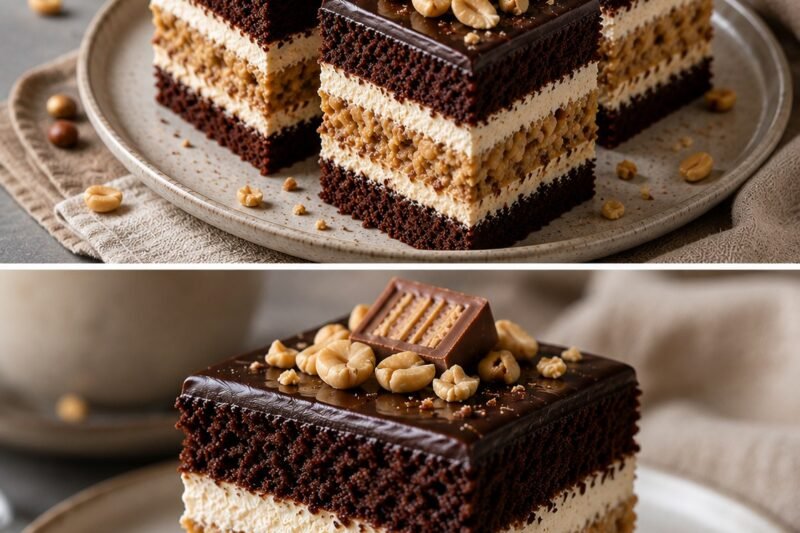 Naminis „Snickers“ tortas su karamele ir traškiais žemės riešutais
