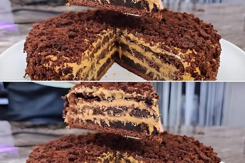 Šokoladinis tortas „3 stiklinės“ su grietinės ir virto kondensuoto pieno kremu