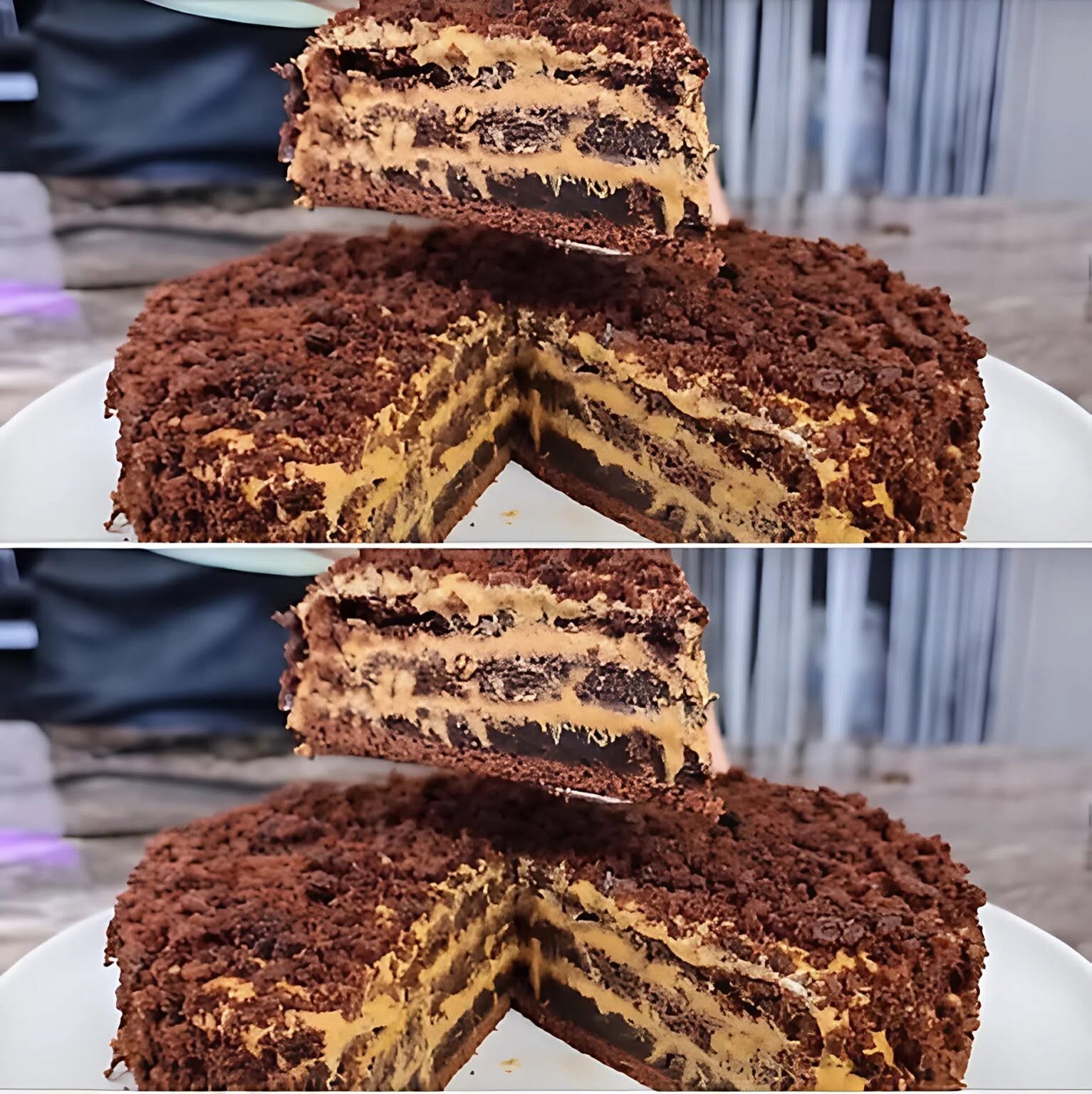 Šokoladinis tortas „3 stiklinės“ su grietinės ir virto kondensuoto pieno kremu