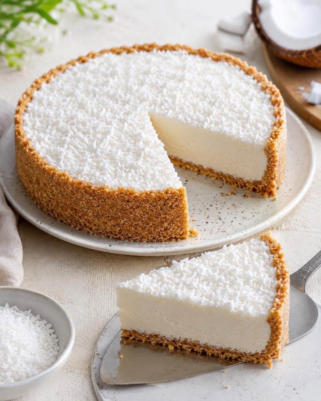 Kokosinis sūrio tortas be kepimo – kreminis ir lengvai pagaminamas desertas