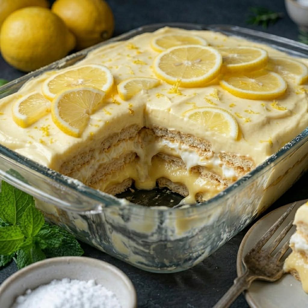 Citrininis sausainių tortas be kepimo – su naminiu citrinų kremu ir plakta grietinėle
