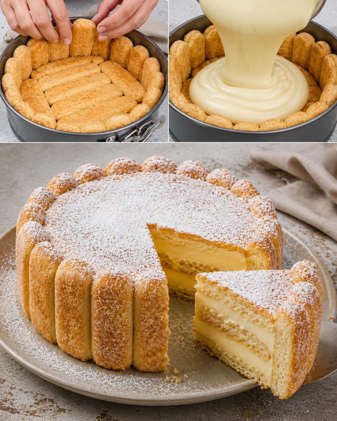 Tortas be kepimo su „Savoiardi“ sausainiais ir vaniliniu kremu