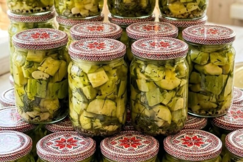 Marinuotos cukinijos žiemai su česnakais bei garstyčiomis