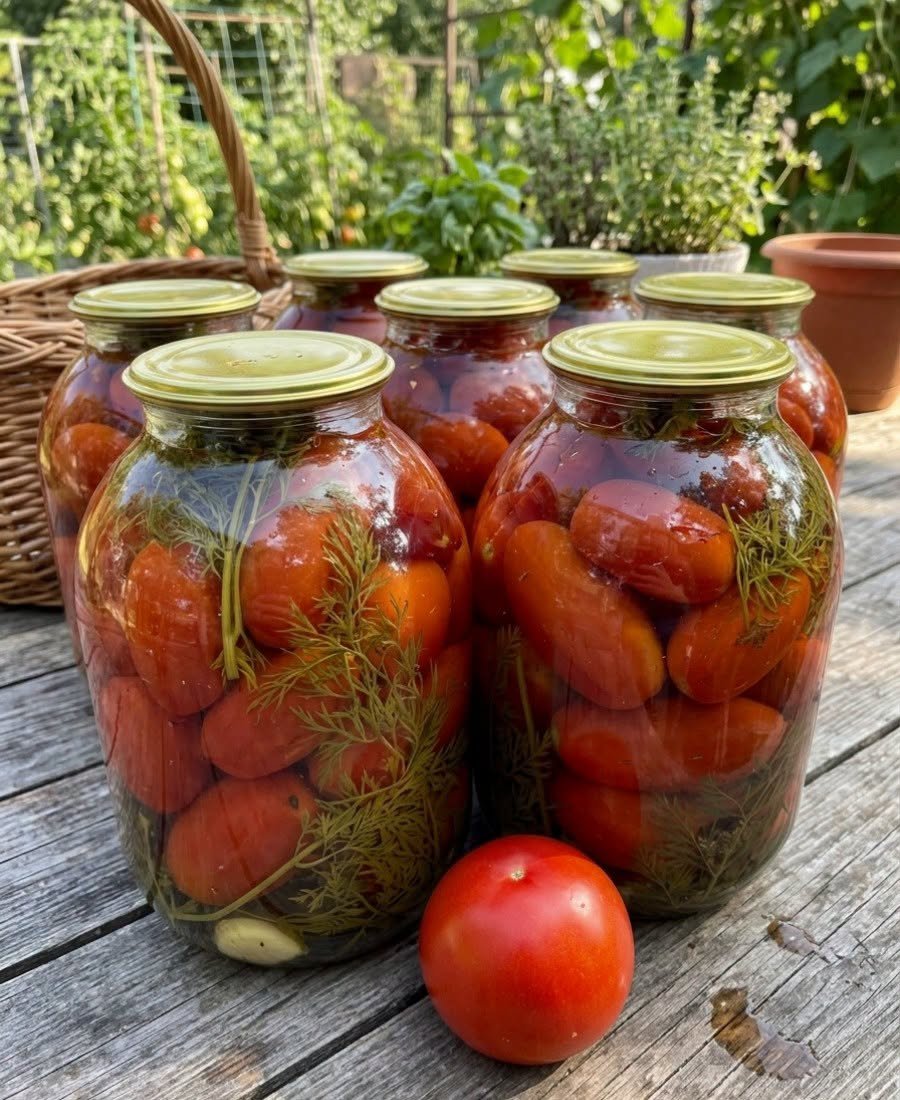 Marinuoti pomidorai žiemai su morkų lapais