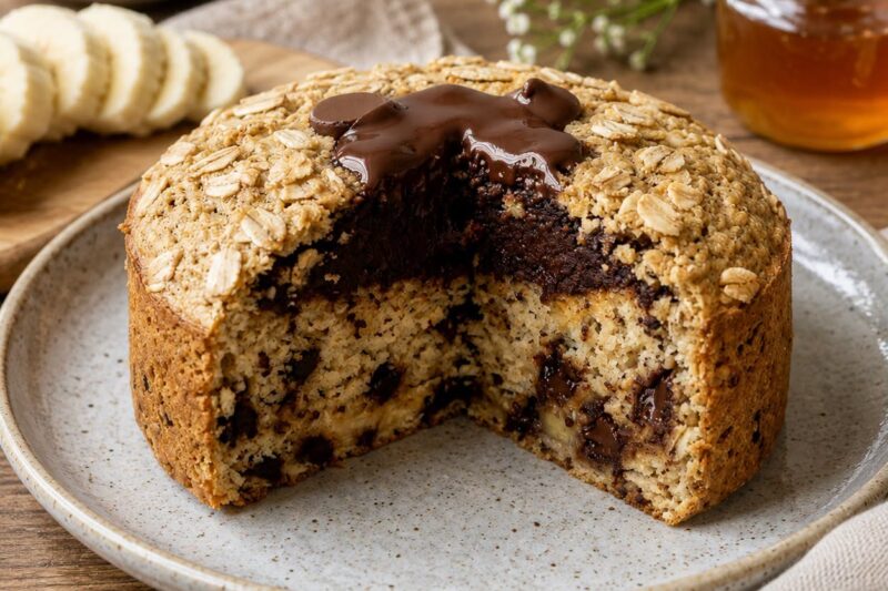 Kepta avižinė košė su bananu „Baked Oats“ – pusryčių keksiukas be miltų