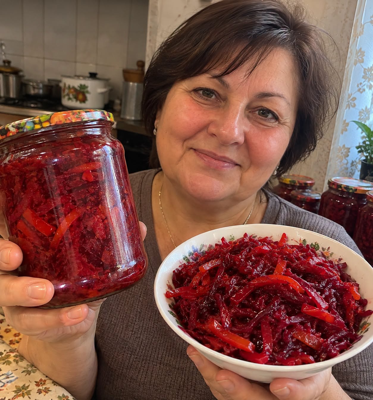 Burokėlių salotos su paprika, pomidorais ir svogūnais žiemai