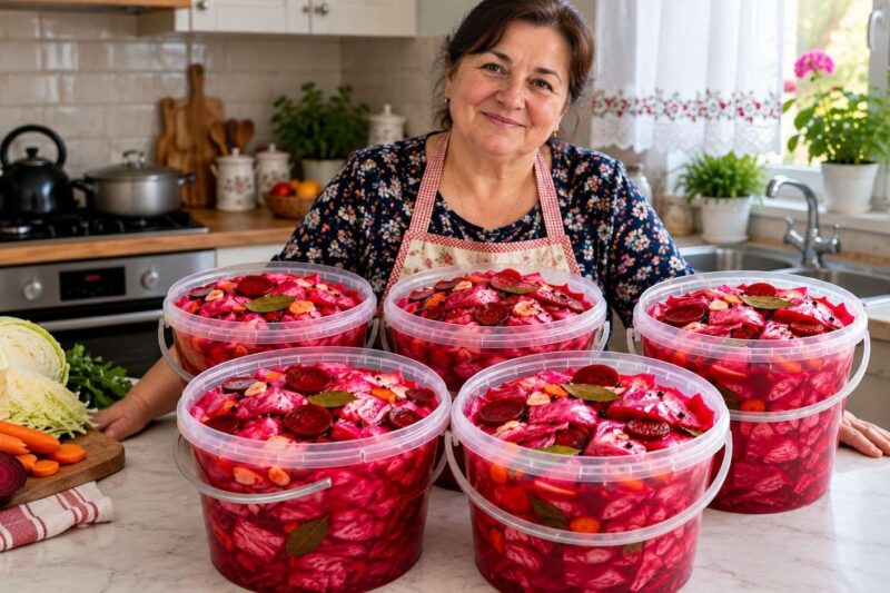 Marinuoti kopūstai su burokėliais, morkomis ir česnakais „Žiedlapiai“