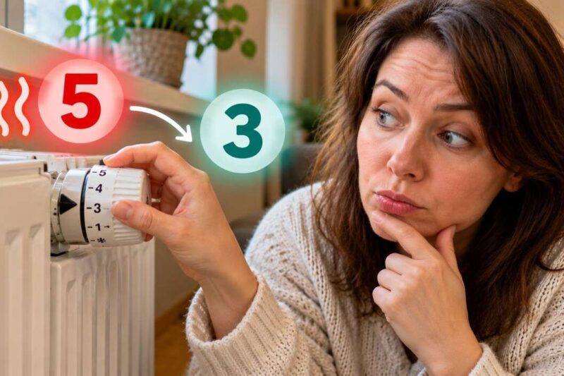 Moteris laiko radiatoriaus termostatinę rankenėlę ties skaičiumi 5, o šalia esantis chronometras primena klausimą, ar toks nustatymas iš tiesų pagreitina šildymą