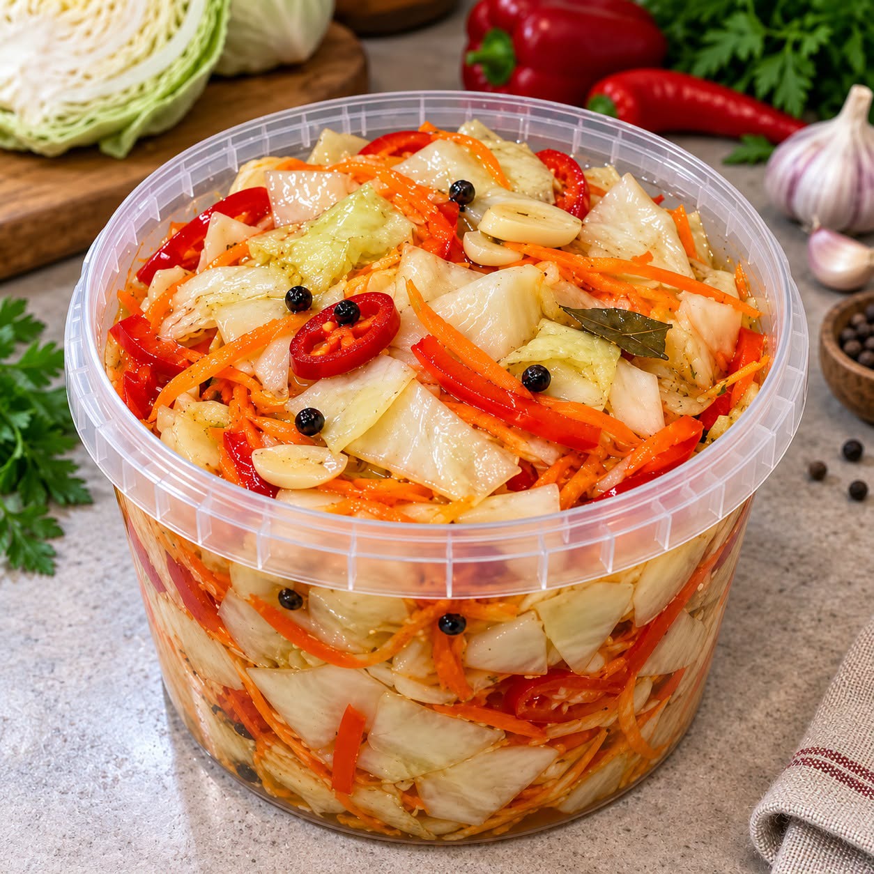 1 kg kopūstų užpilu 500 ml marinato – po 12–24 valandų turiu garnyrą bulvėms ir mėsai