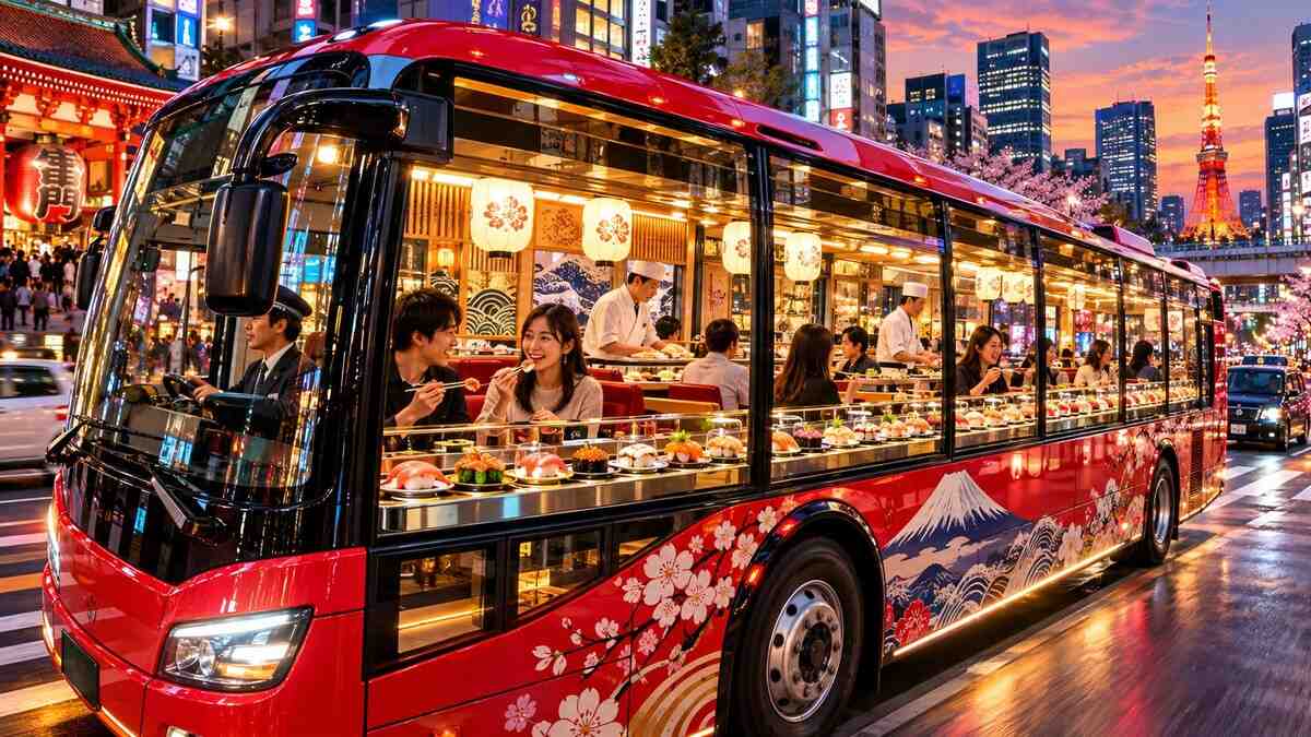 Japonai nustebino dar kartą: Tokijo gatvėmis važinėja autobusas su neribotais sušiais