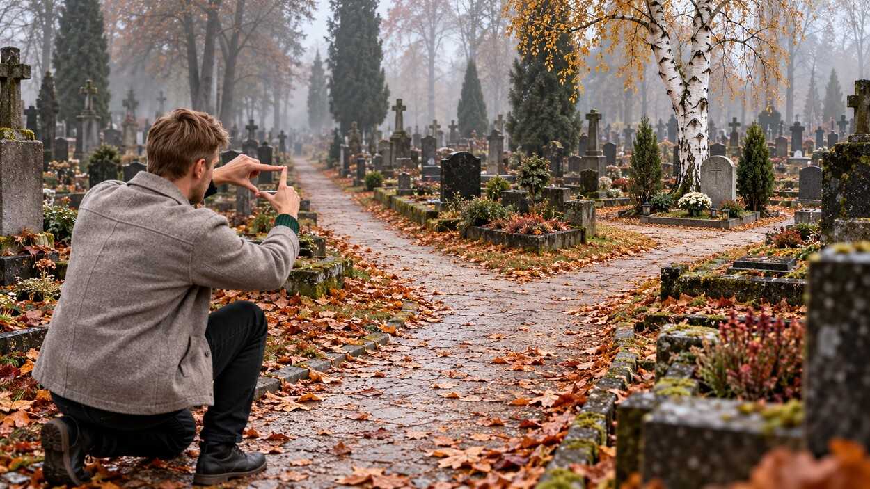 Prie kapo padarau ne vien paminklo nuotrauką: vienas platesnis kadras vėliau padeda labiau
