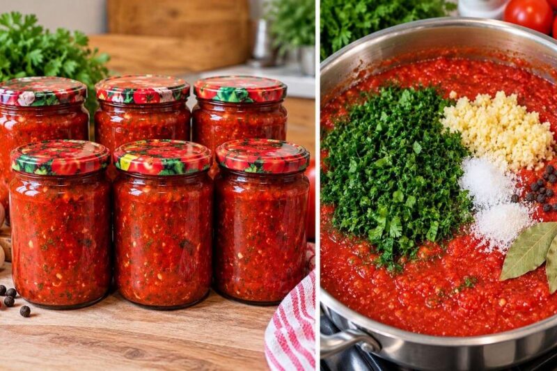 Naminis pomidorų padažas su česnakais ir žalumynais – prie mėsos, balandėlių ir makaronų