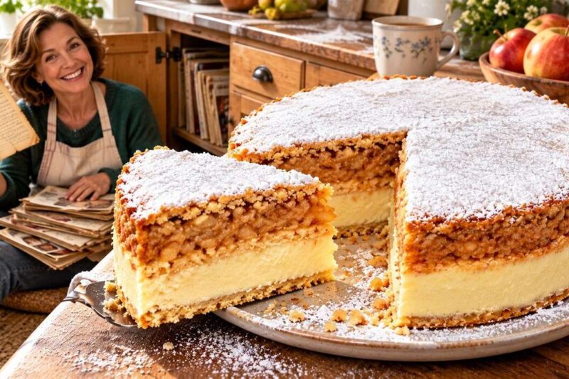 Tortas „Obuoliai sniege“ su obuolių įdaru ir vaniliniu plikytu kremu