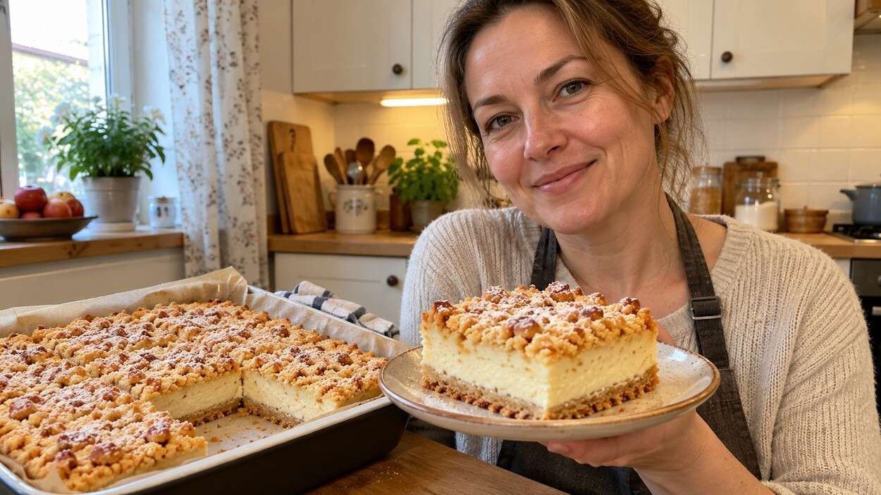Mama išmokė šį pyragą kepti didelėje skardoje: dedu 720 g varškės, o viršų tiesiog sutarkuoju
