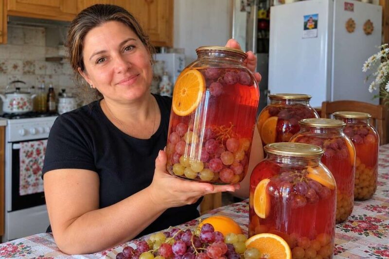 Vynuogių kompotas su apelsinu žiemai – receptas 3 litrų stiklainiui